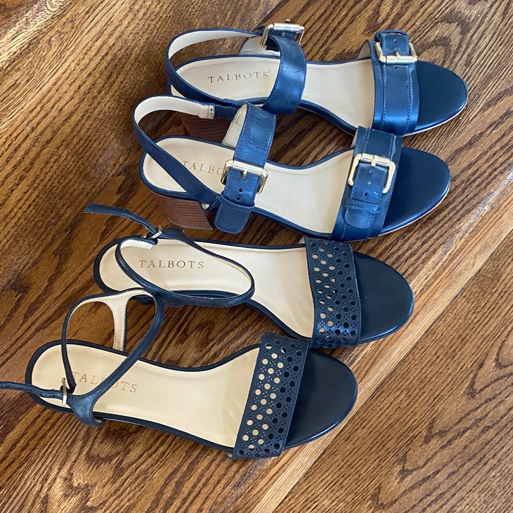 Talbots Navy Leather Sandal Duo with Buckle & Perforated Strap